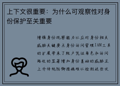 上下文很重要：为什么可观察性对身份保护至关重要 